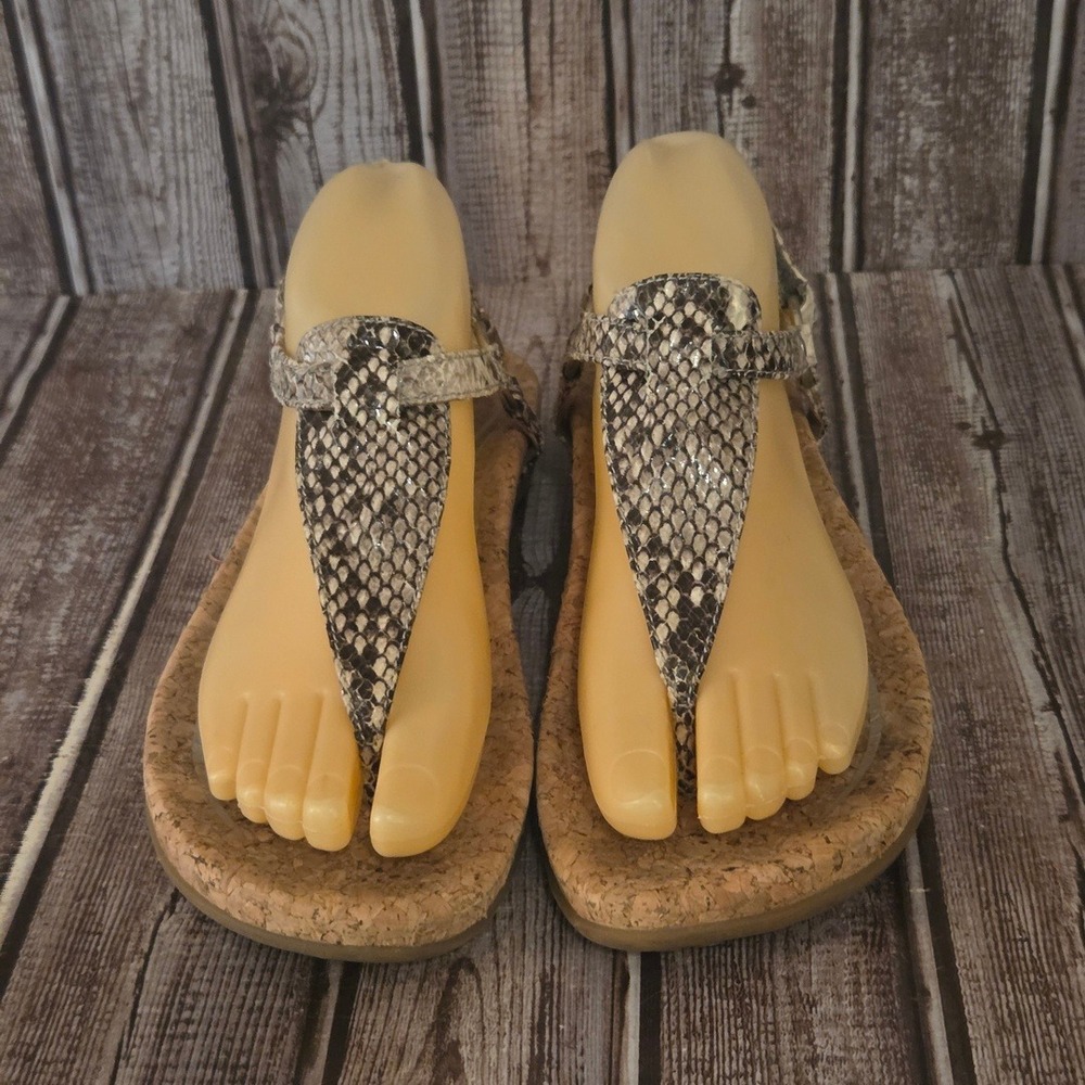 Sz 38 / 7.5-8 Aetrex Emilia Snakeskin Print Cork Thong Comfort Sandals VGUC!